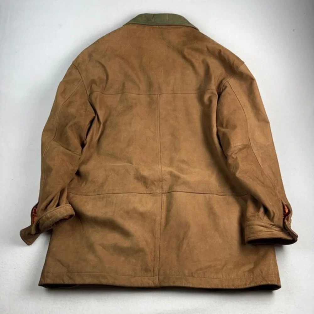 Studio 7036 Philippe Monet Mens Brown Leather‎ Barn Jacket Green Collar Size M